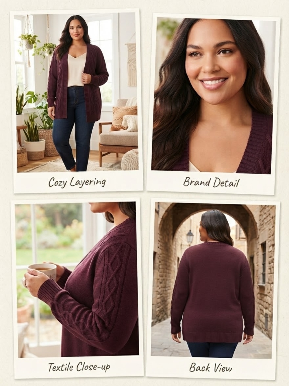 Lane Bryant Plum Cable-Knit Open Cardigan